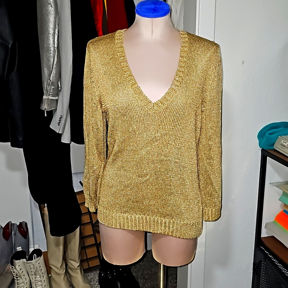 Ralph Lauren Metallic Gold V-Neck Sweater